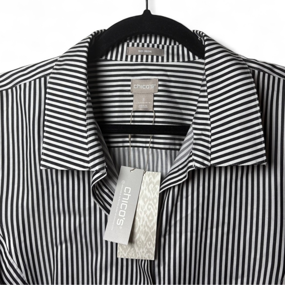 Chico’s Black White Striped Tunic Shirt XL (3) Cotton No Iron NWT - Picture 3 of 8